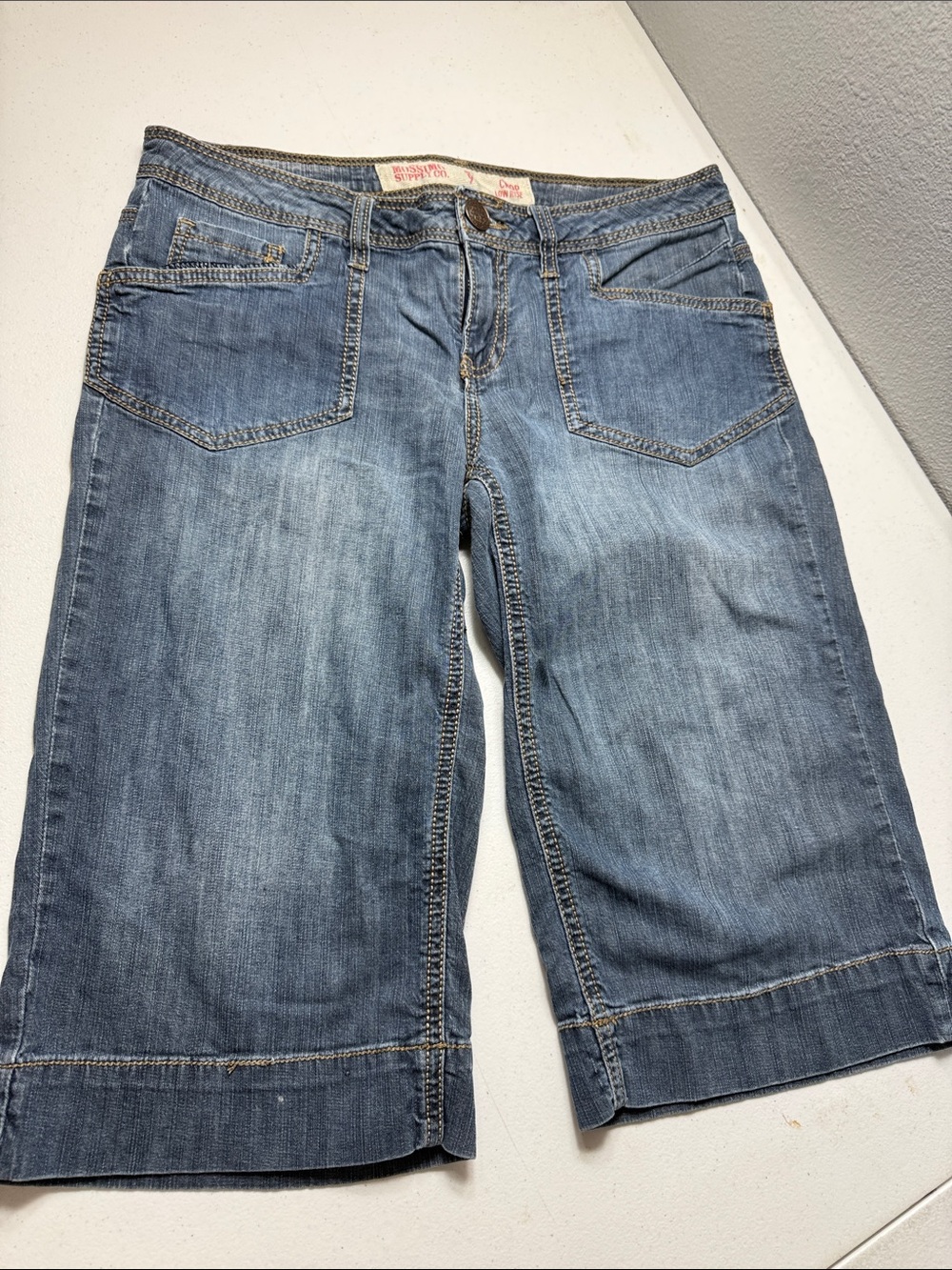Mossimo Supply Co. Medium Blue Denim Cropped Bermuda Shorts